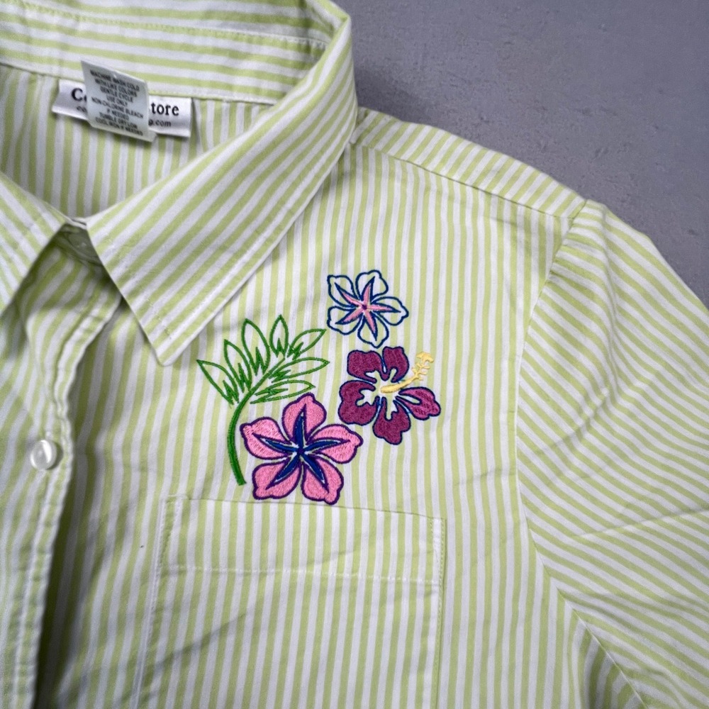Country Store Button Down Shirt Womens XL Green Striped Floral Embroidered Top - Picture 10 of 14